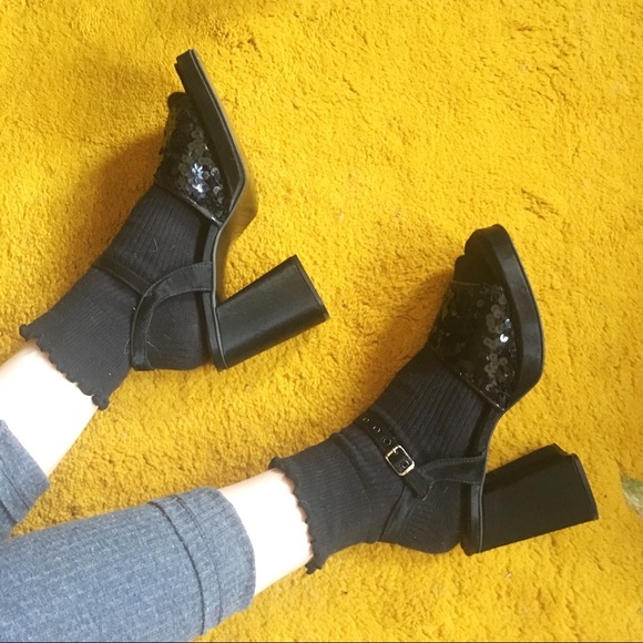 Vintage Shoes - SOLD 90s Sequin Square Toe Pumps